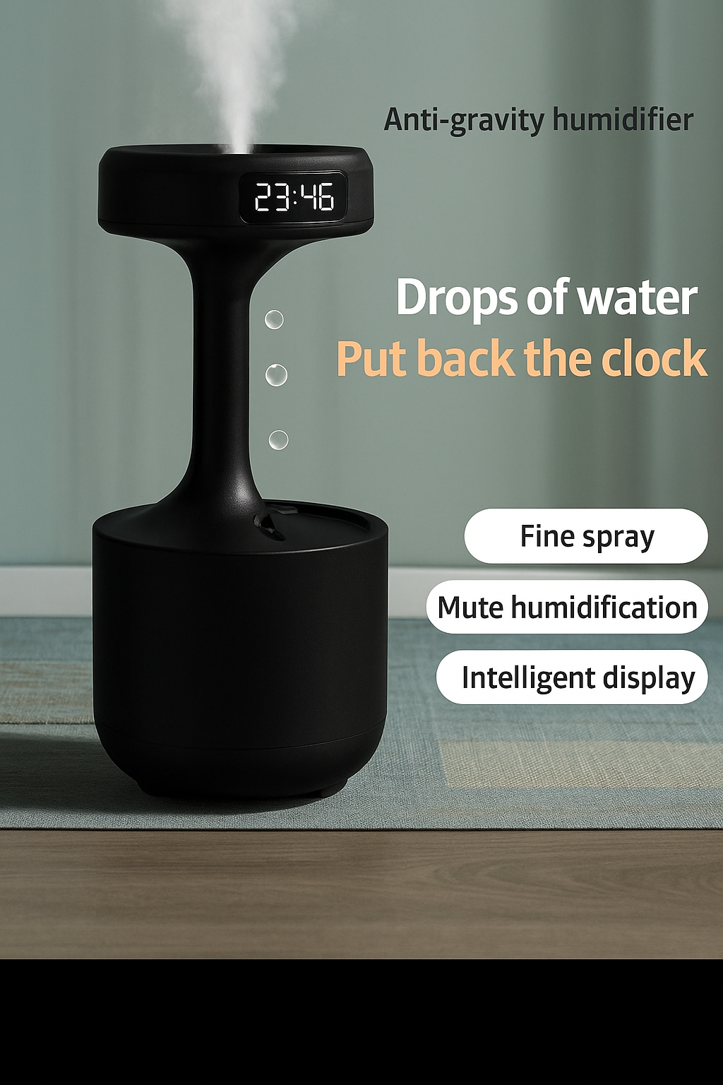 Black Anti-Gravity Humidifier with Clock timer/Large Capacity