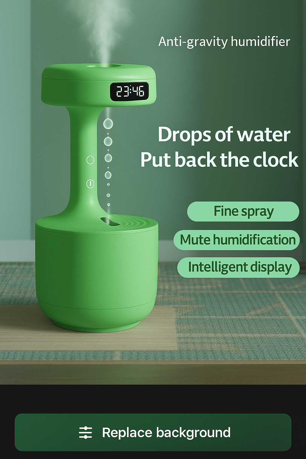 Mint Green Anti-Gravity Humidifier With Clock/Large Capacity