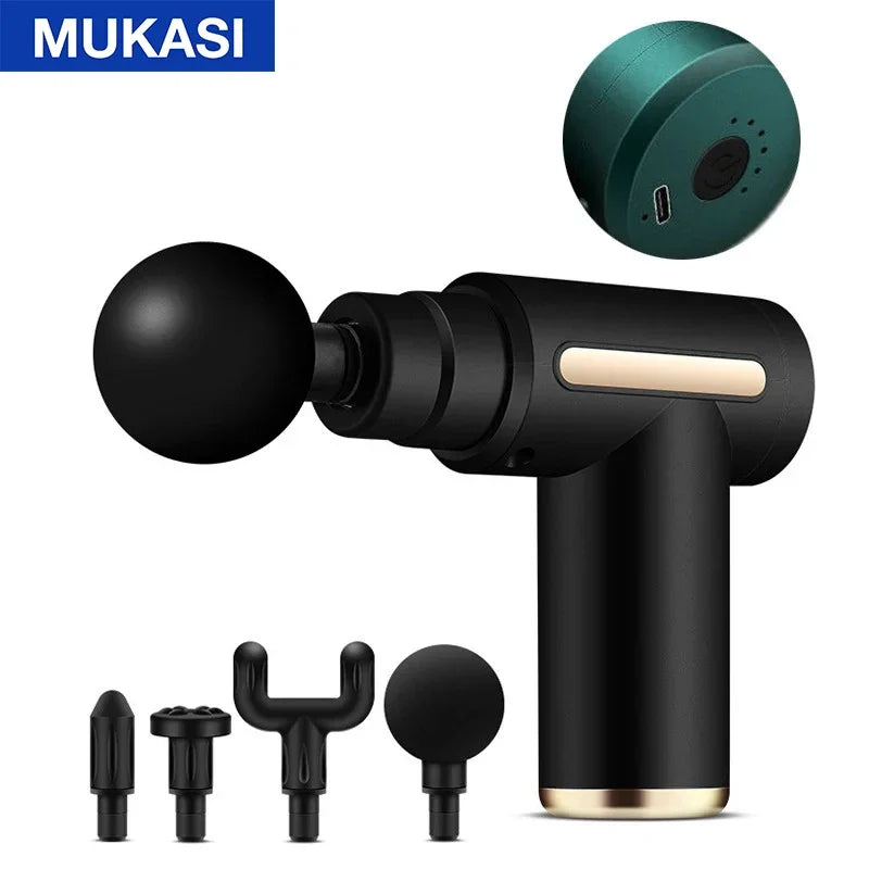 MUKASI Massage Gun with Detachable Extended Handle, Deep Tissue Muscle Massager, Cool Breathing Light, for Muscle Pain Relief