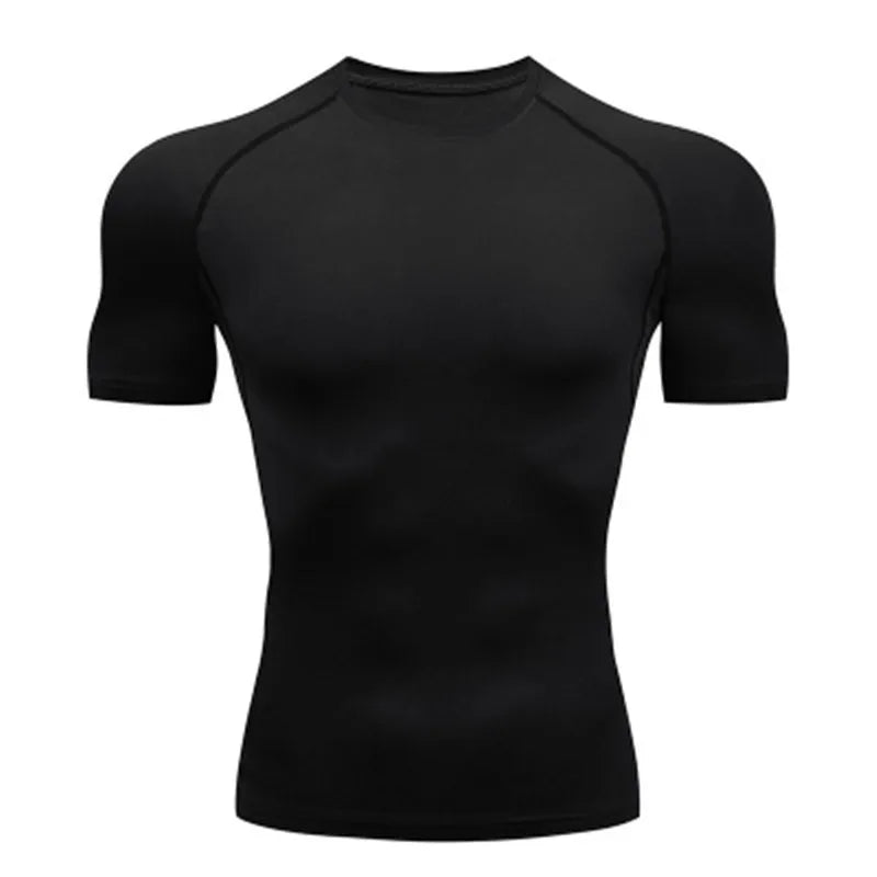 Men's compression running T-shirt fitness tight short sleeved T-shirt training jogging shirt gym sportswear quick drying