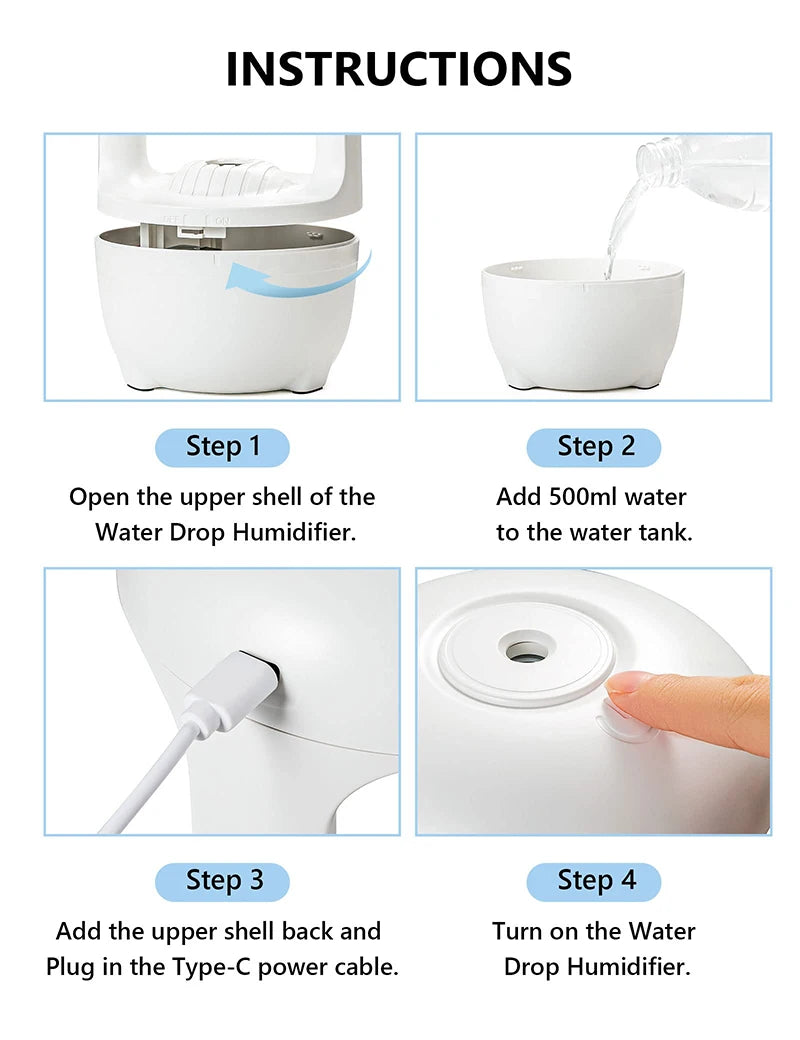 Portable Antigravity Humidifier Anti-gravity Anti Gravity Water Drop Humidifier