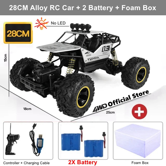 1:16 4WD RC Car With Led Lights Remote Control Cars Buggy Off Road 4x4 Radio Control Alloy Trucks Boys Toys for Children