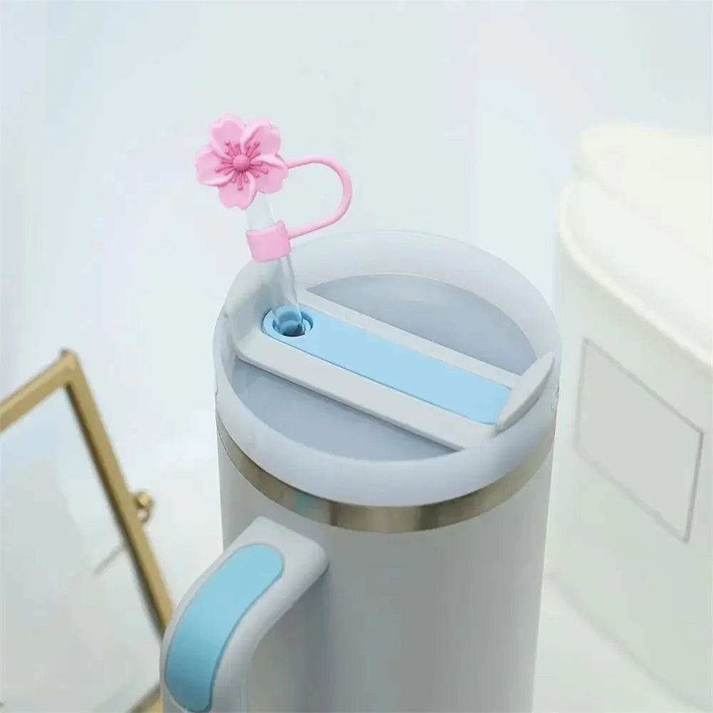 Flower Silicone Straw Covers For Water Glass Bottle Flower Shape Drinking Dust Cap Straw Tips Cover Cup Accessories For 8mm