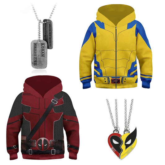 Boys Girls Deadpool Wolverine Cosplay Costume Superhero 3D Print Pullover Hoodies Jacket Sweatshirts for Halloween Party