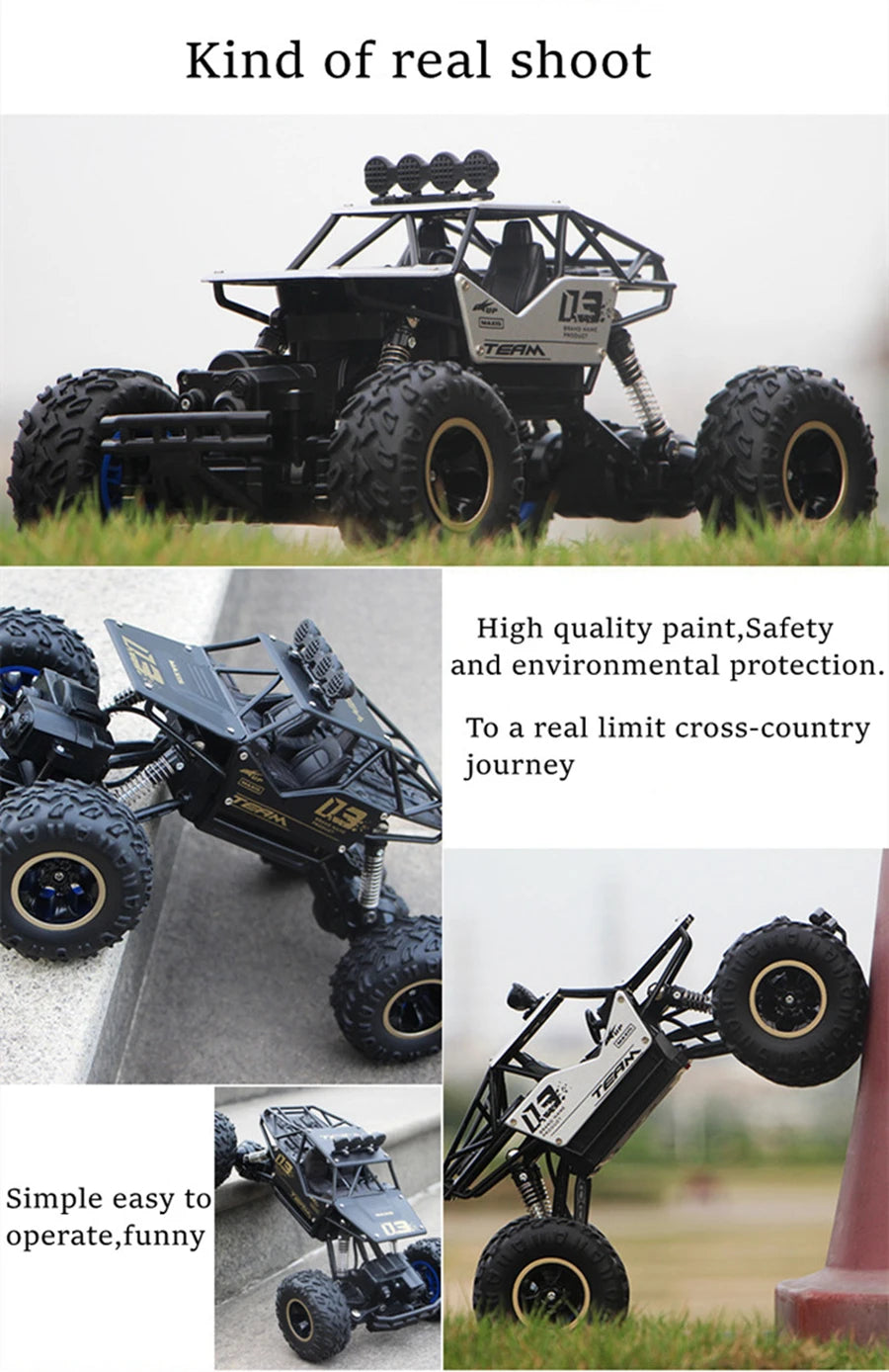 1:16 4WD RC Car With Led Lights Remote Control Cars Buggy Off Road 4x4 Radio Control Alloy Trucks Boys Toys for Children