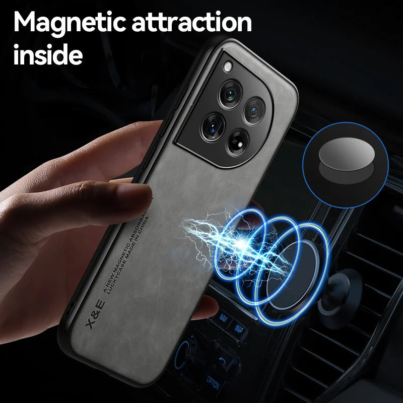 Luxury Shockproof Case for OnePlus 12 12R Protective Cover Built-in Magnetic Car Holder Protection Phone Coque Fundas