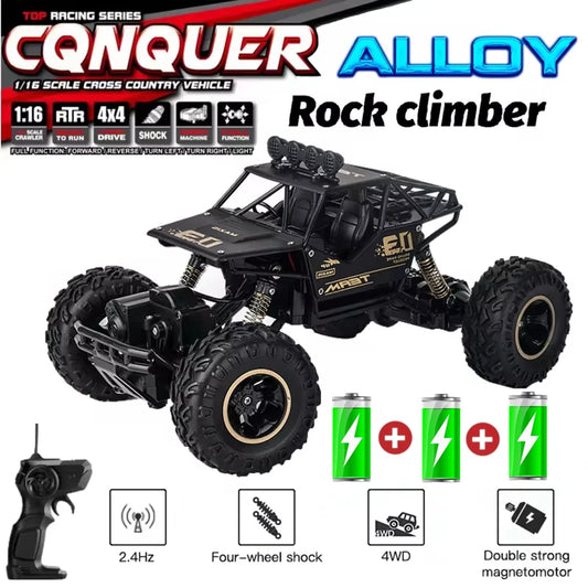 1:16 4WD RC Car With Led Lights Remote Control Cars Buggy Off Road 4x4 Radio Control Alloy Trucks Boys Toys for Children