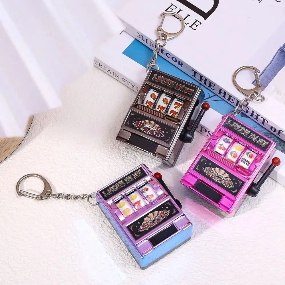 Mini Gambling Slot Machine Key Chains Creative Arcade Pocket Fruit Lucky Jackpot Gadget Antistress Toy Funny Games Keychain Ring