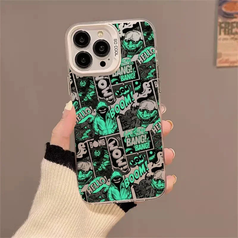 Graffiti Cartoon Acrylic Phone Case for iPhone 16 15 Pro Max 11 12 13 Mini 14 Pro XS MAX XR 7 8 Plus Lens Protection Shockproof