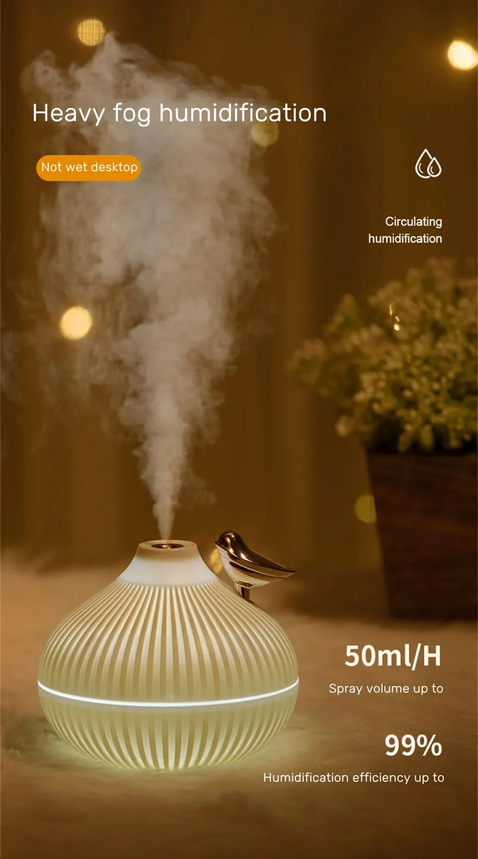 New Design 300ml Small Onion Air Humidifier Aroma Diffuser Portable Led Steam Smart Mist Usb Humidifier Purifier