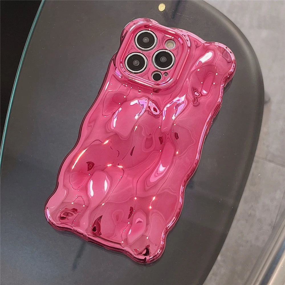 Luxury Plating Wrinkle Wavy Curly Edge Phone Case For iPhone 16 15 11 12 13 14 Pro Max 3D Unevenness Camera Protection Cover