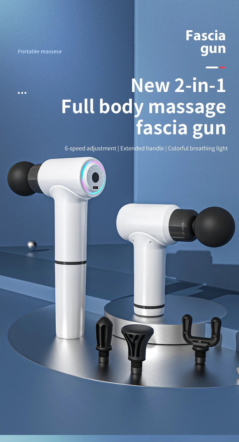 MUKASI Massage Gun with Detachable Extended Handle, Deep Tissue Muscle Massager, Cool Breathing Light, for Muscle Pain Relief