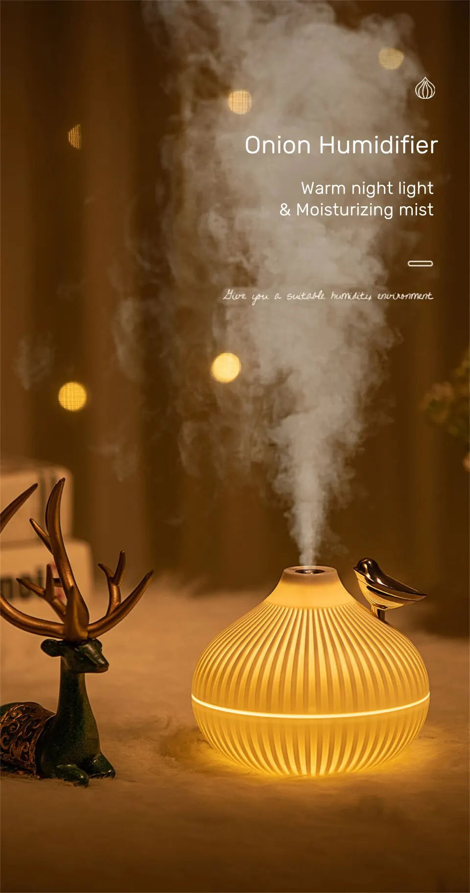 New Design 300ml Small Onion Air Humidifier Aroma Diffuser Portable Led Steam Smart Mist Usb Humidifier Purifier