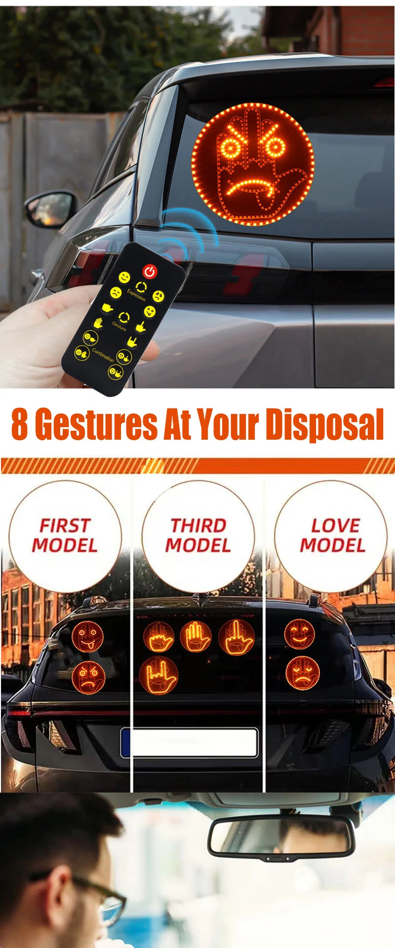 New Car Expression Finger Light with Remote Control Led Lighting Gesture Light Road Rage Middle Finger Gesture Palm Light