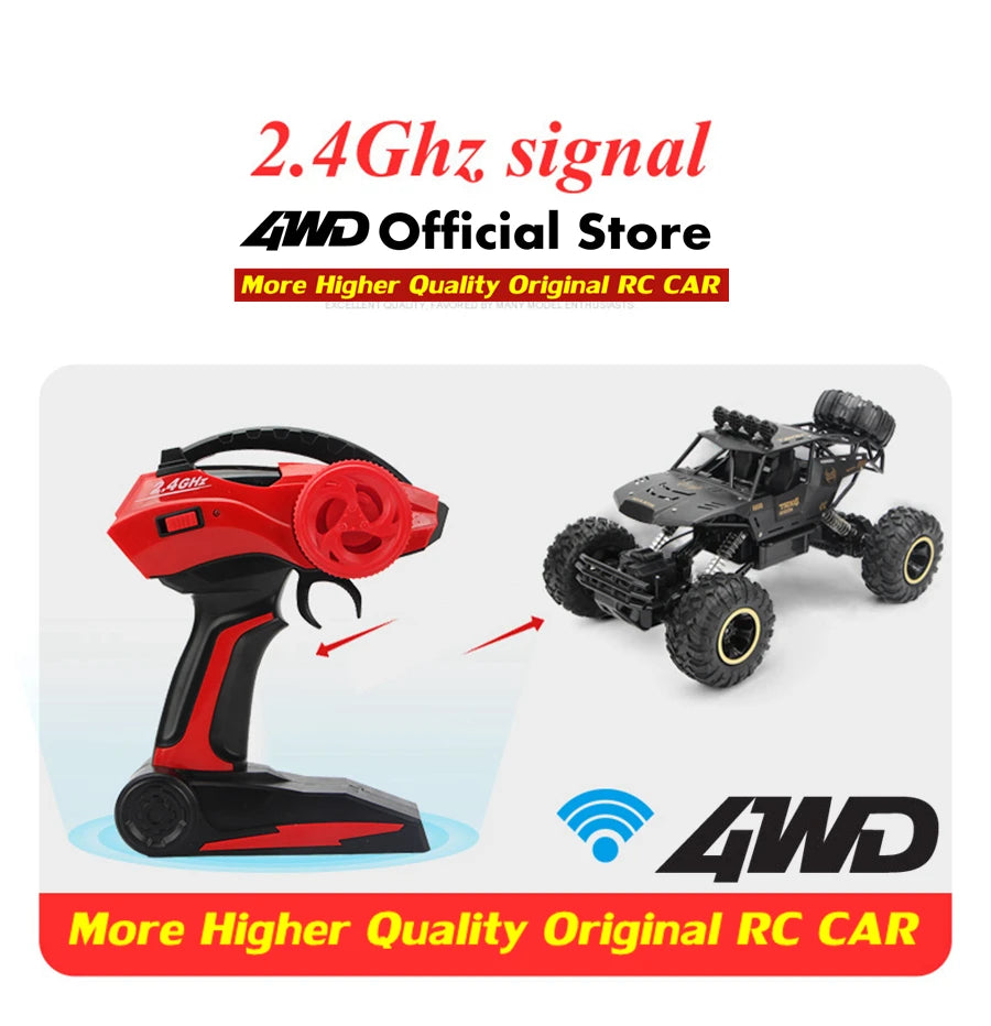 1:16 4WD RC Car With Led Lights Remote Control Cars Buggy Off Road 4x4 Radio Control Alloy Trucks Boys Toys for Children