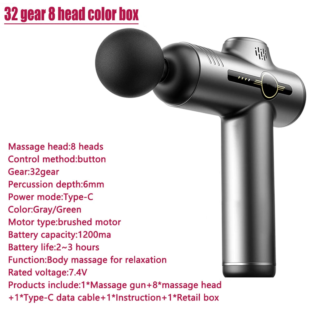 Fascial Massage Gun Electric Percussion Pistol Massager Body Neck Back Deep Tissue Muscle Relaxation Pain Relief Fitness