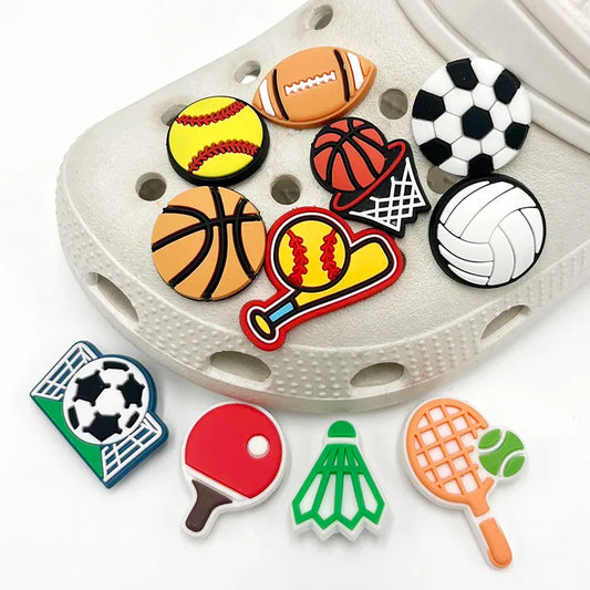 Cartoon Sports Icon PVC Shoe Charms Basketball Football Volleyball Rugby Buckle Accessories Garden Shoe Upper Pins Decoration