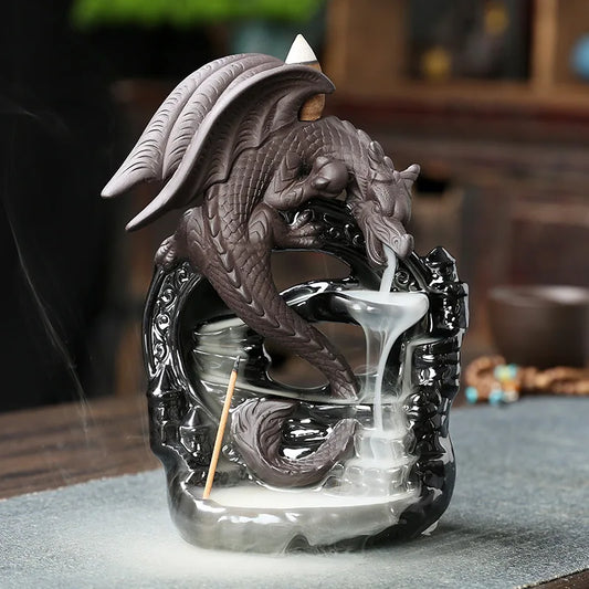 1pc Ceramic Vintage Dragon Backflow Incense Burner, Home Decor, Tabletop Decor, Home Aromatherapy Gift (Without Incense)