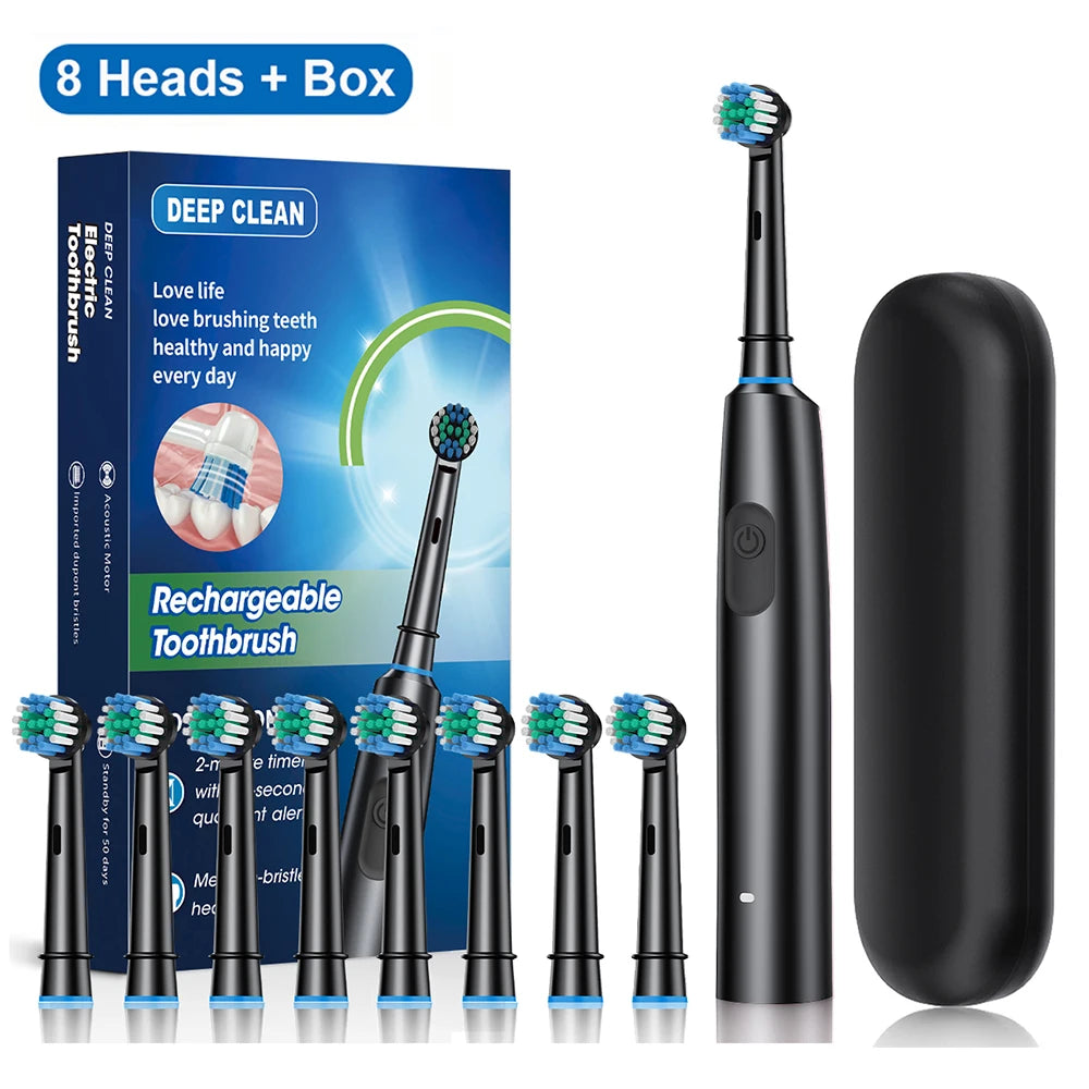 Electric Toothbrush Rotary Rechargeable Electric Toothbrush for Adults Rotating Electric Toothbrushes with 8 Soft Brush Heads