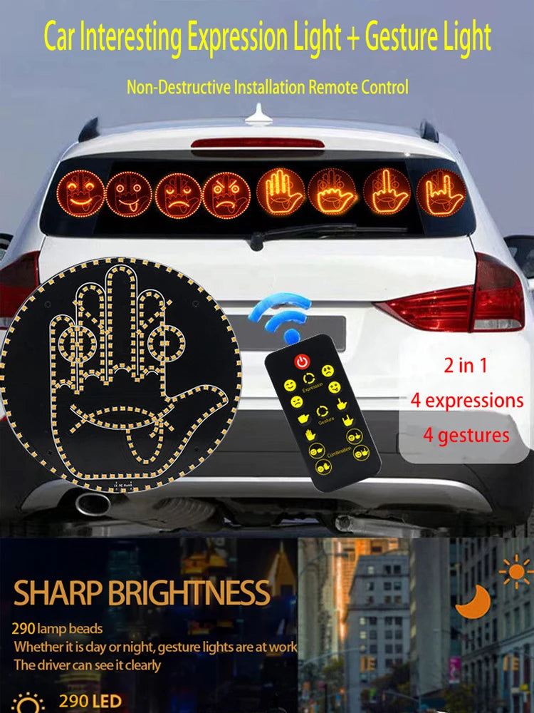 New Car Expression Finger Light with Remote Control Led Lighting Gesture Light Road Rage Middle Finger Gesture Palm Light