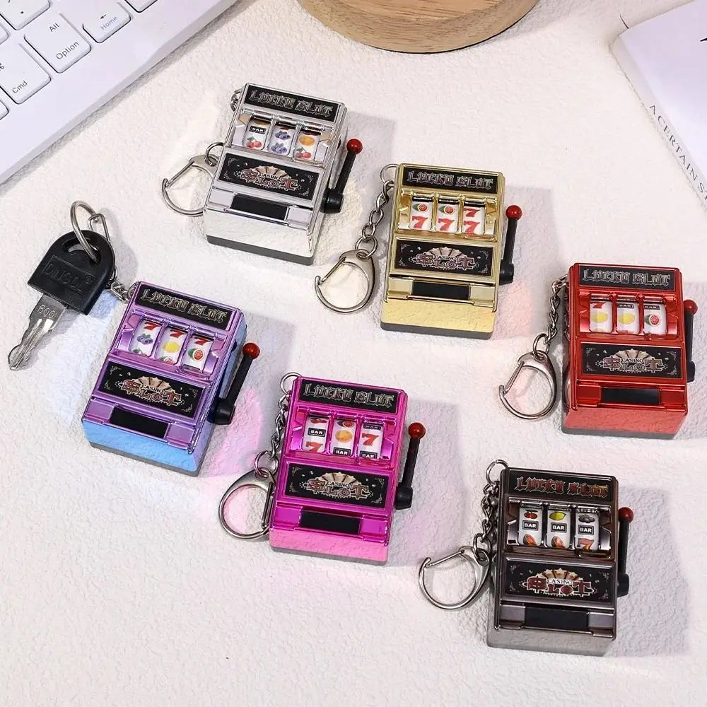 Mini Gambling Slot Machine Key Chains Creative Arcade Pocket Fruit Lucky Jackpot Gadget Antistress Toy Funny Games Keychain Ring