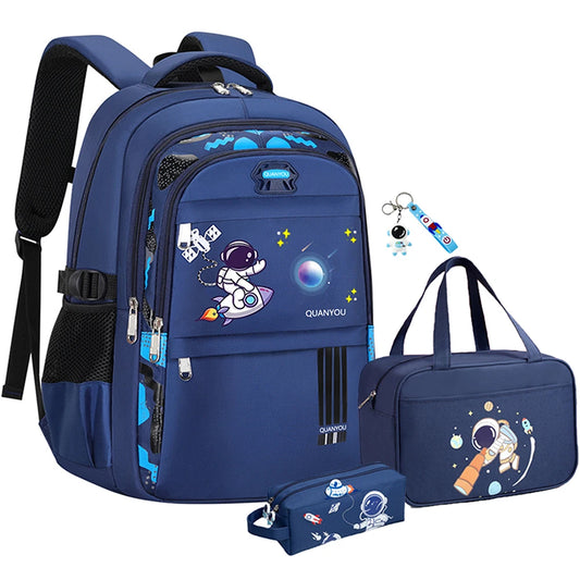 Astronaut Boys School Backpack Bag Waterproof Kids Bookbag Set with Lunch Bag Pencil Case Elementary School Supplies for Boys