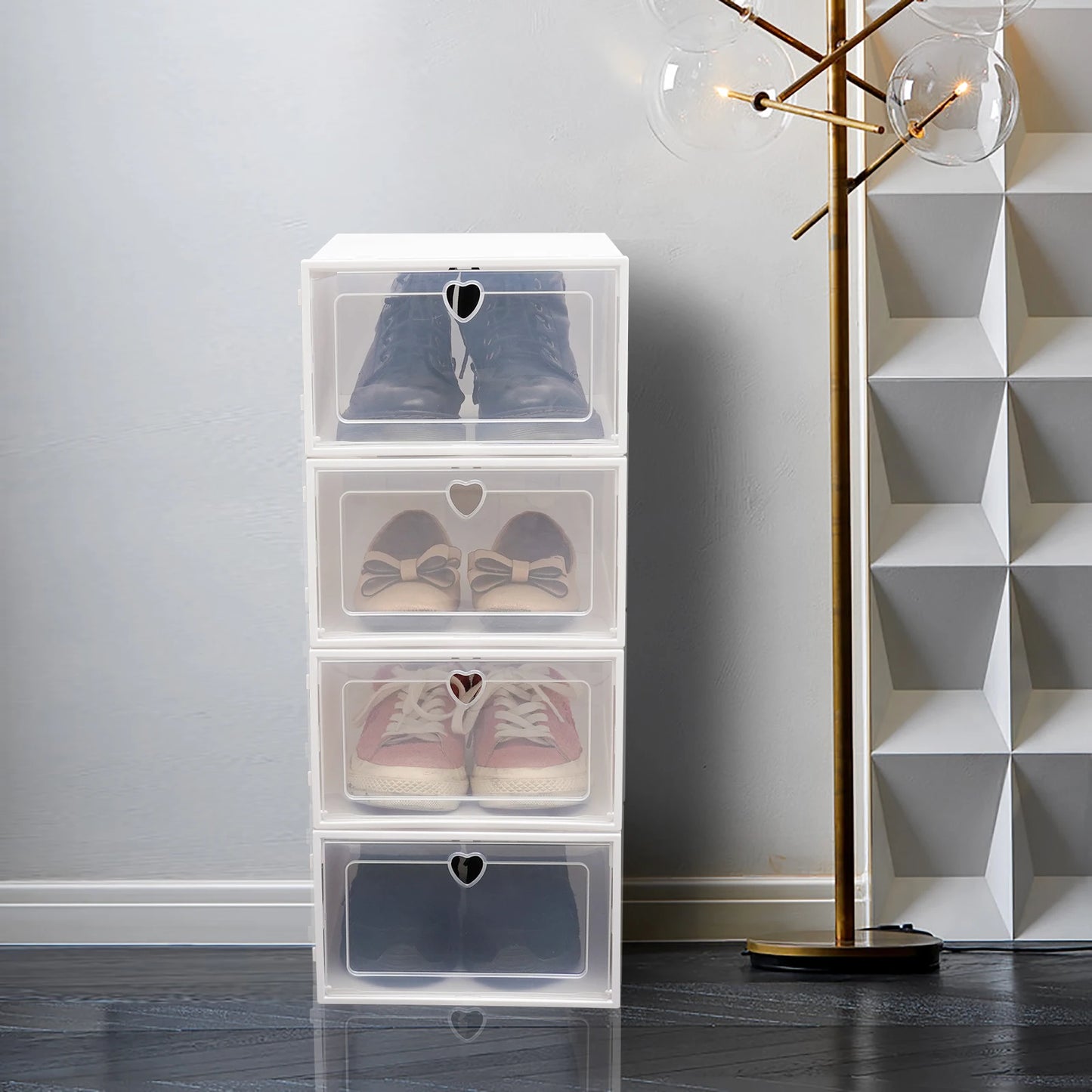 20 PCS Fold Plastic Shoes Case Thickened Transparent Drawer Case Plastic Shoe Boxes Stackable Box Shoe Organizer Shoebox