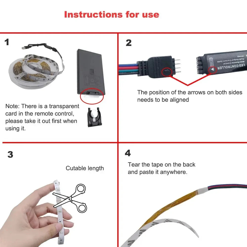 10M 2835 USB LED Strip Light RGB 24-key Remote Control Flexible Lamp Tape Lights Ribbon TV Desktop Screen Backlight Diode