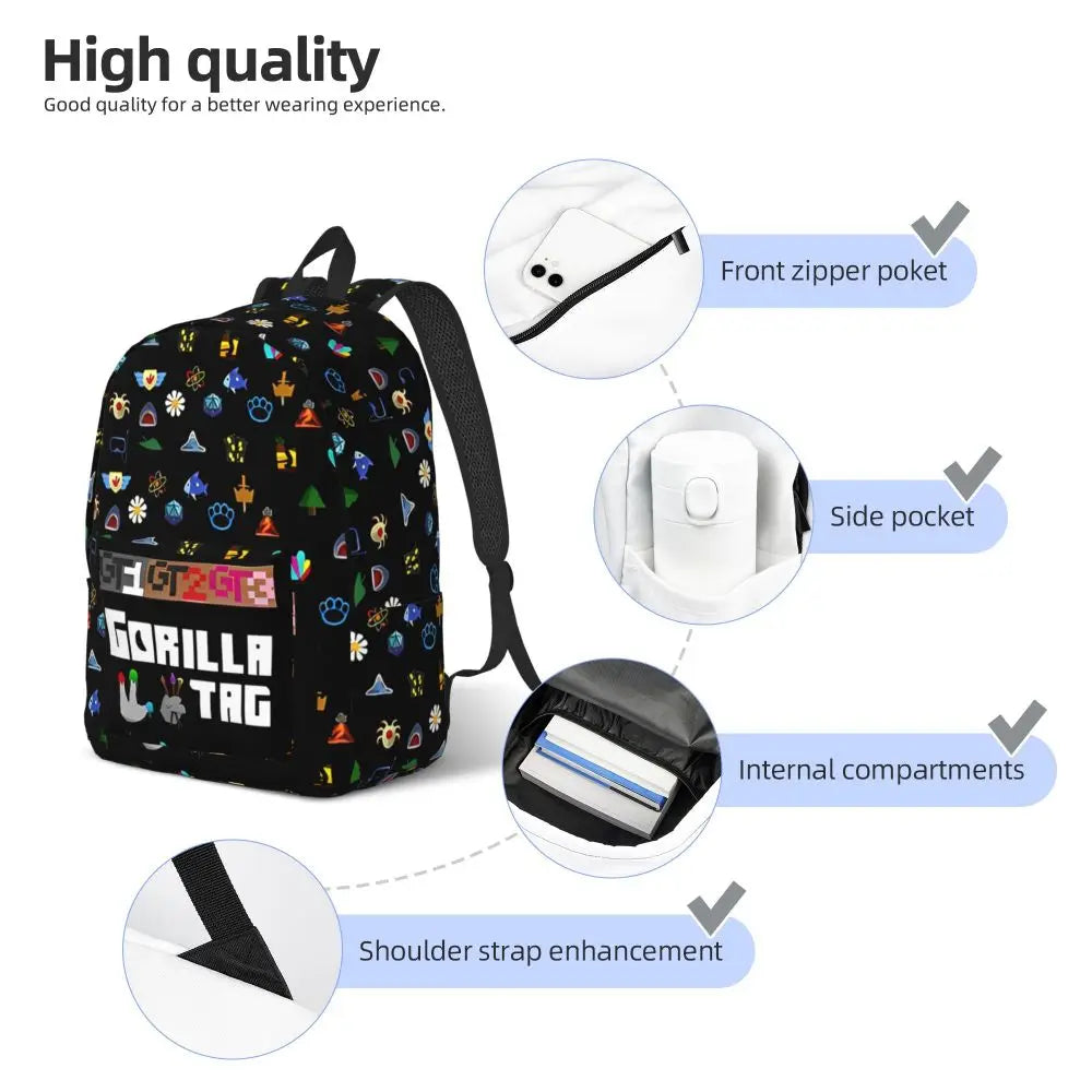 Gorilla Tag VR Gamer Gaming Backpack Boy Girl Kids Student School Bookbag Hot Games Canvas Daypack Preschool Kindergarten Bag