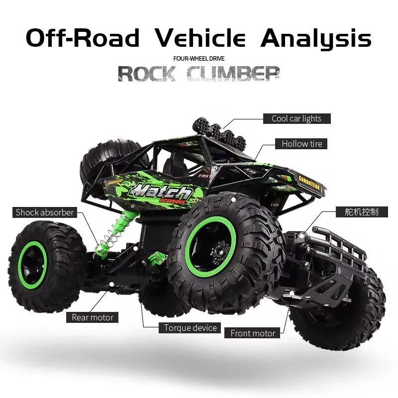 1:16 4WD RC Car With Led Lights Remote Control Cars Buggy Off Road 4x4 Radio Control Alloy Trucks Boys Toys for Children