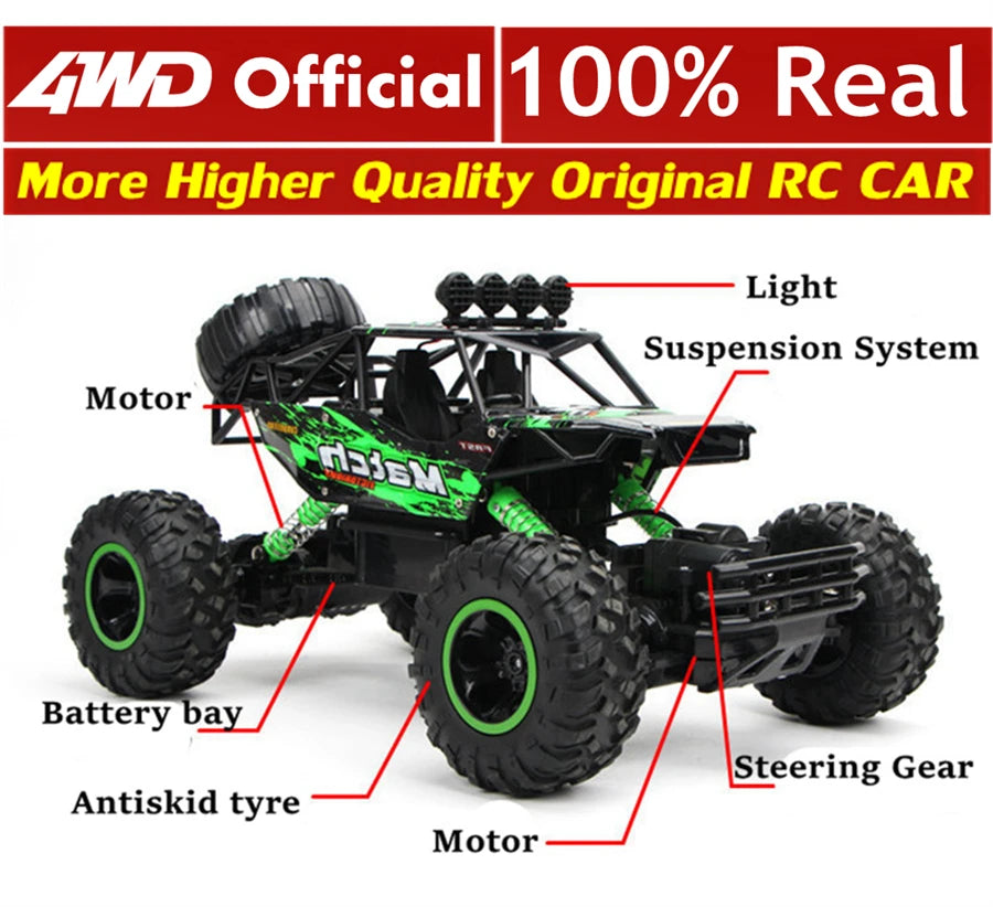 1:16 4WD RC Car With Led Lights Remote Control Cars Buggy Off Road 4x4 Radio Control Alloy Trucks Boys Toys for Children