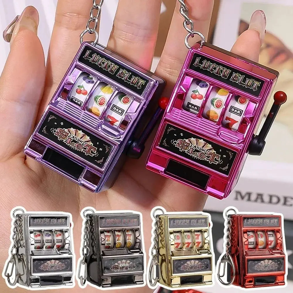 Mini Gambling Slot Machine Key Chains Creative Arcade Pocket Fruit Lucky Jackpot Gadget Antistress Toy Funny Games Keychain Ring