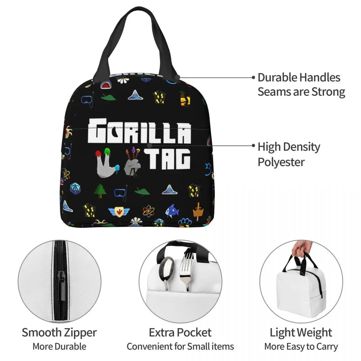 Gorilla Tag VR Gamer Gaming Insulated Lunch Bag Portable Hot Games Lunch Container Cooler Bag Tote Lunch Box College Men Women