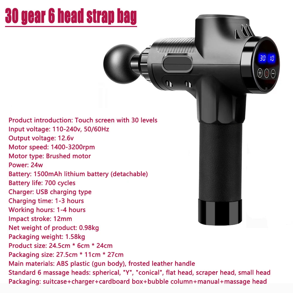 Fascial Massage Gun Electric Percussion Pistol Massager Body Neck Back Deep Tissue Muscle Relaxation Pain Relief Fitness