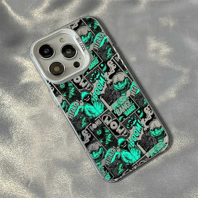 Graffiti Cartoon Acrylic Phone Case for iPhone 16 15 Pro Max 11 12 13 Mini 14 Pro XS MAX XR 7 8 Plus Lens Protection Shockproof