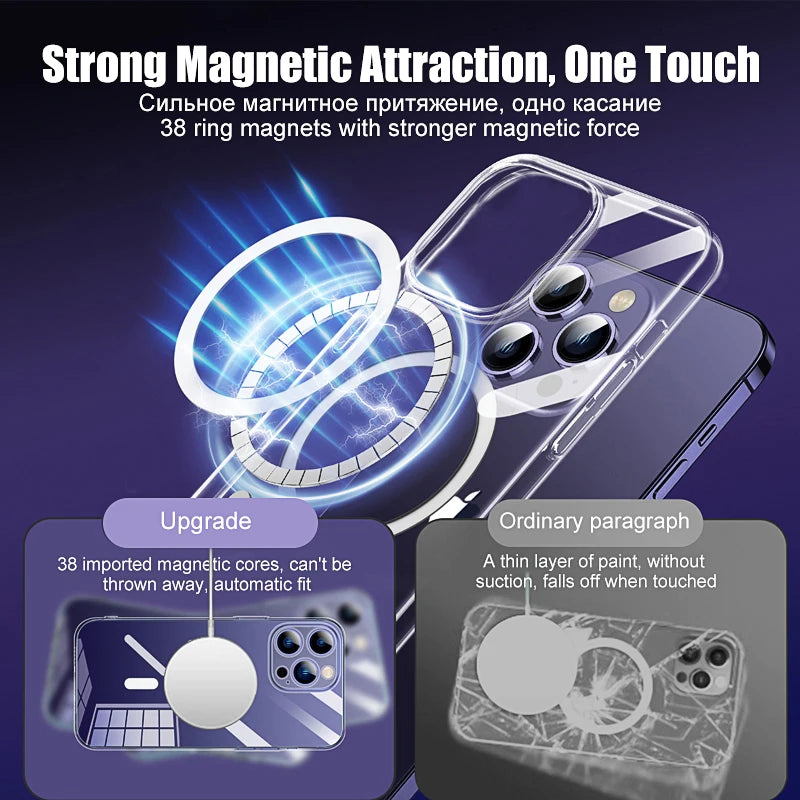 For Magsafe Magnetic Case For iPhone 16 15 11 13 12 14 Pro Max XR X XS 8 Plus Magnetic Wireless Charging Phone Cases Clear Cover