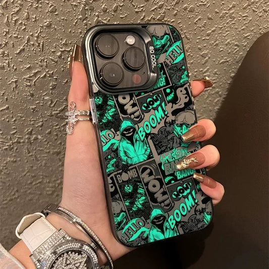 Graffiti Cartoon Acrylic Phone Case for iPhone 16 15 Pro Max 11 12 13 Mini 14 Pro XS MAX XR 7 8 Plus Lens Protection Shockproof