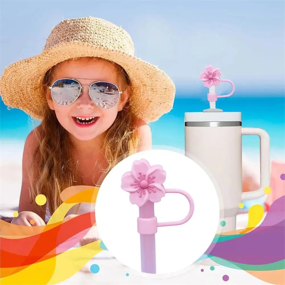 Flower Silicone Straw Covers For Water Glass Bottle Flower Shape Drinking Dust Cap Straw Tips Cover Cup Accessories For 8mm