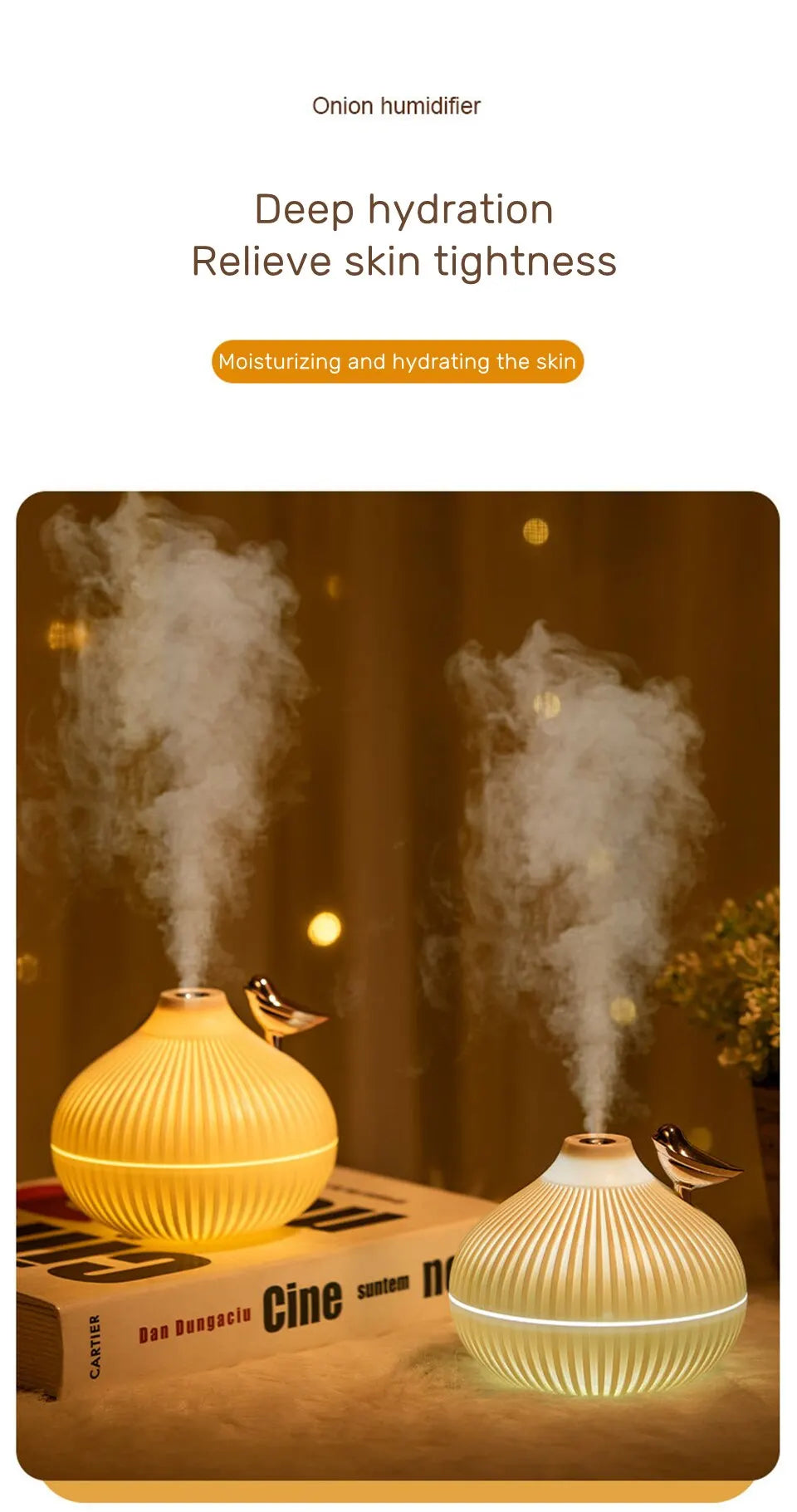 New Design 300ml Small Onion Air Humidifier Aroma Diffuser Portable Led Steam Smart Mist Usb Humidifier Purifier