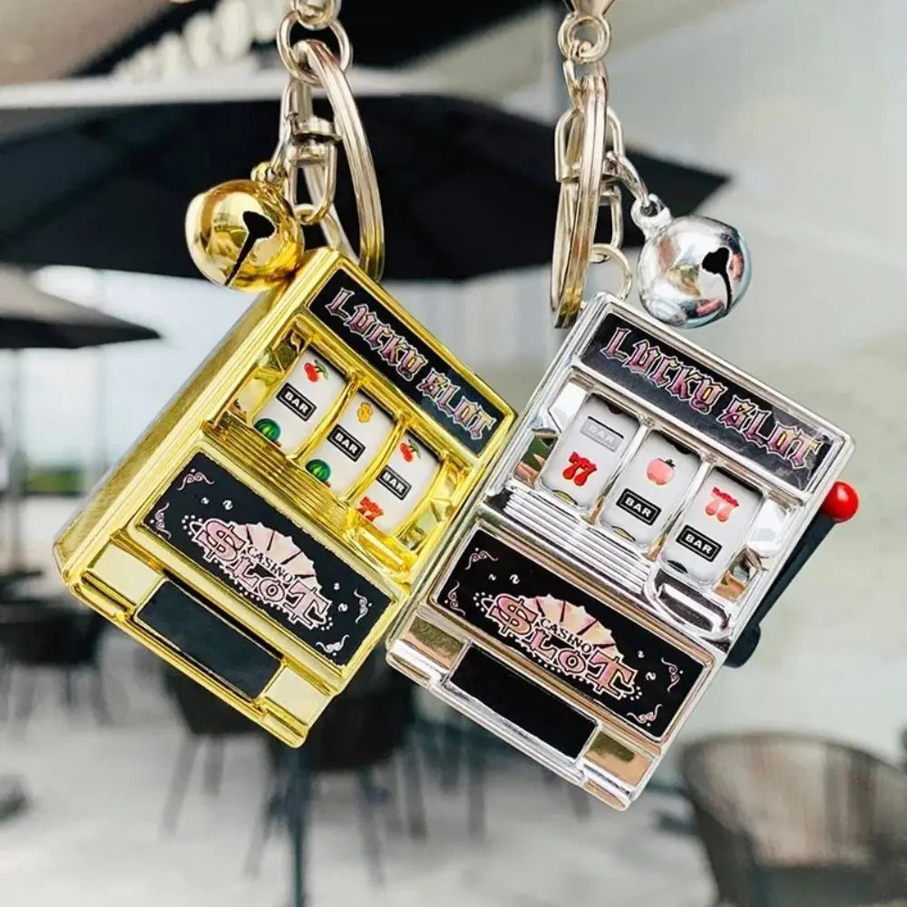 Mini Gambling Slot Machine Key Chains Creative Arcade Pocket Fruit Lucky Jackpot Gadget Antistress Toy Funny Games Keychain Ring