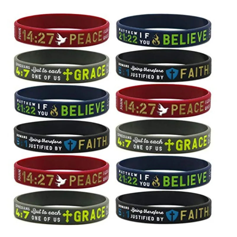 1pc Faith Believe Peace Grace Bible Christian Religious Bracelet Sport Silicone Bracelets Rubber Wristband