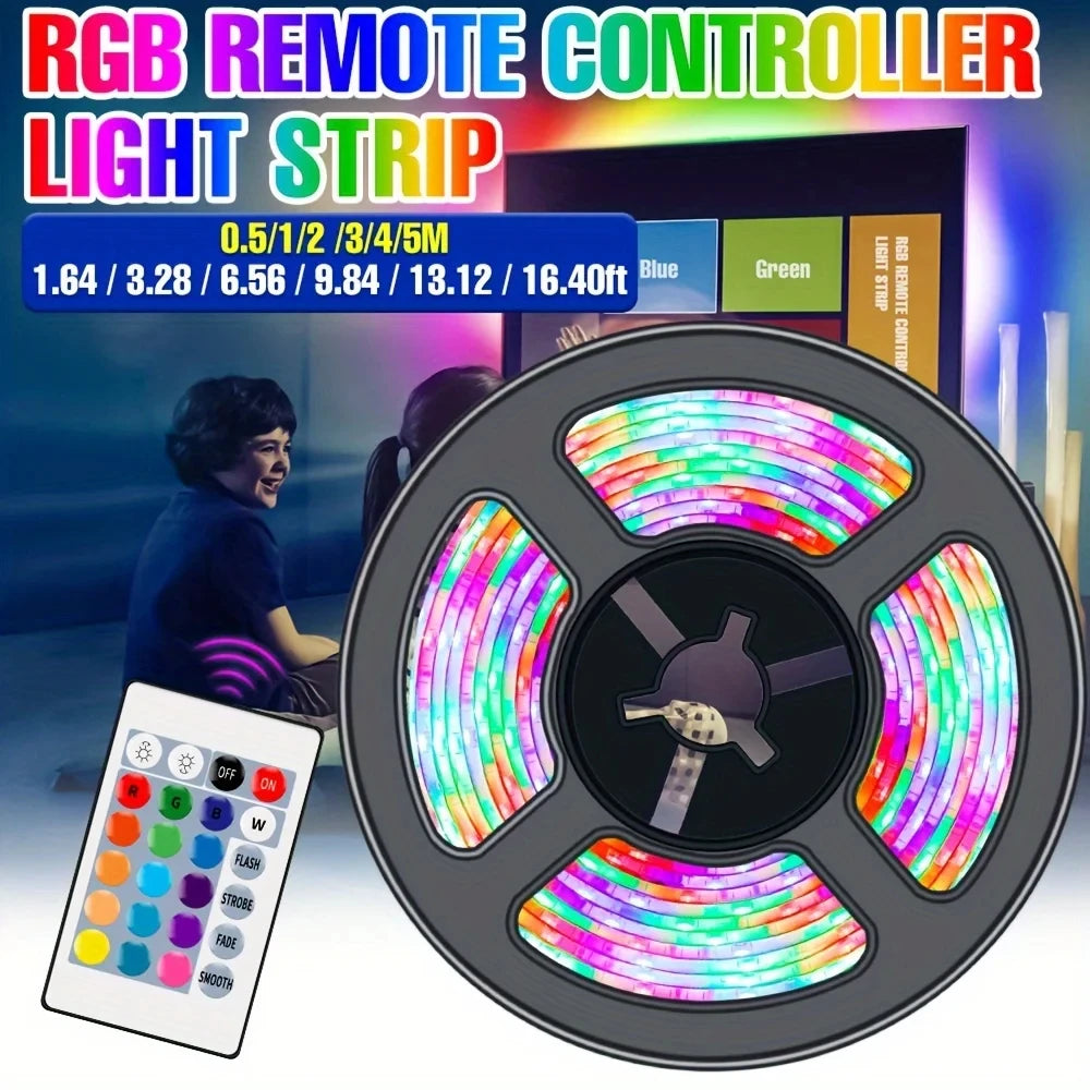 10M 2835 USB LED Strip Light RGB 24-key Remote Control Flexible Lamp Tape Lights Ribbon TV Desktop Screen Backlight Diode