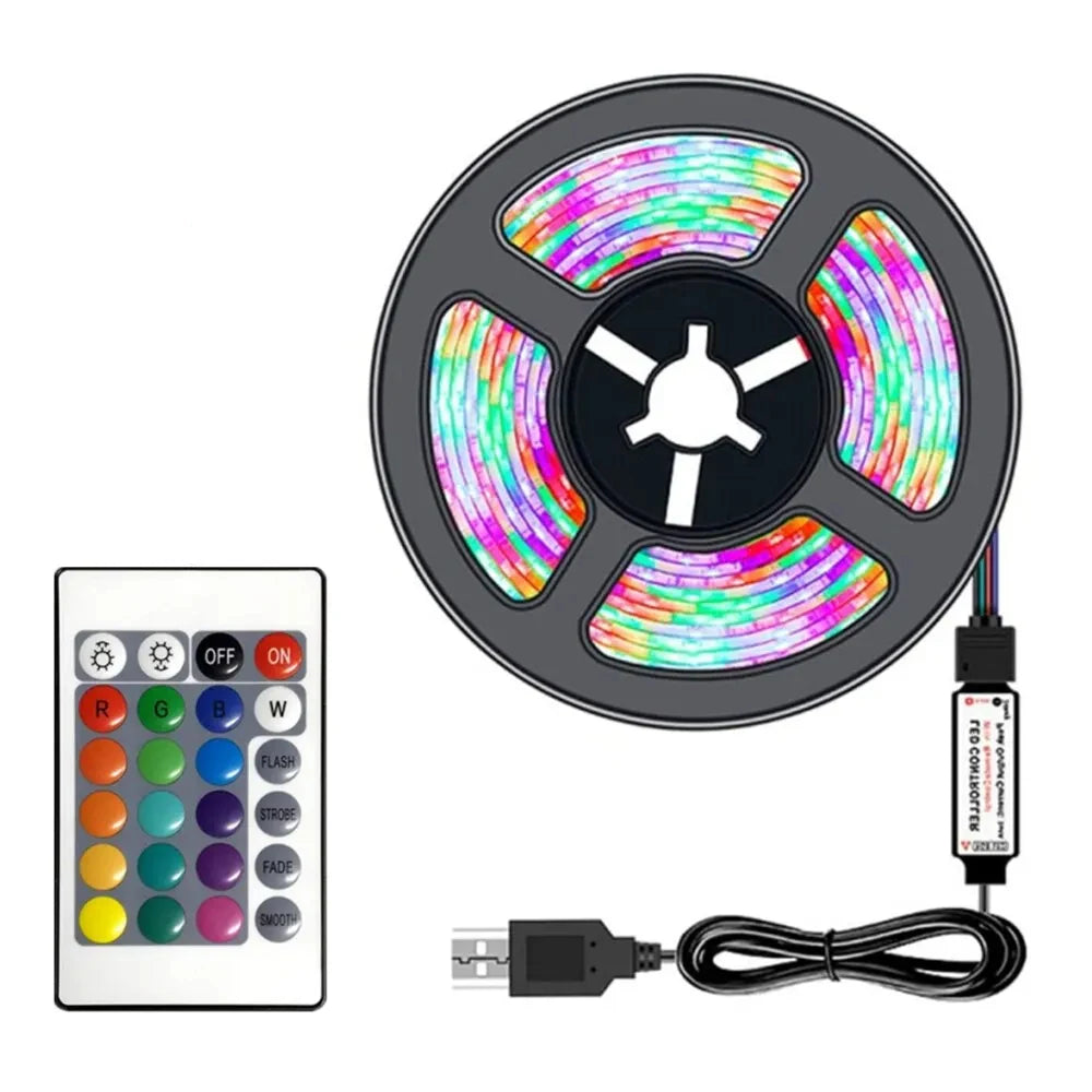 10M 2835 USB LED Strip Light RGB 24-key Remote Control Flexible Lamp Tape Lights Ribbon TV Desktop Screen Backlight Diode