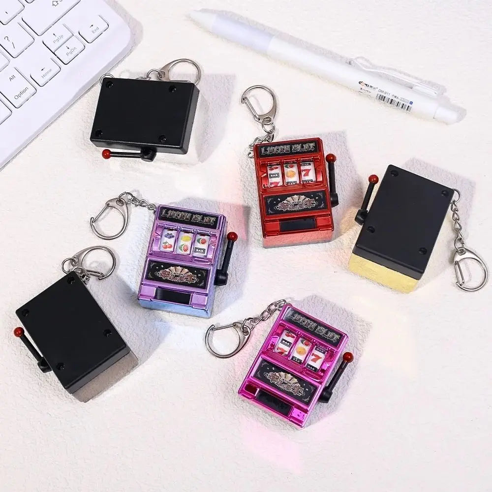 Mini Gambling Slot Machine Key Chains Creative Arcade Pocket Fruit Lucky Jackpot Gadget Antistress Toy Funny Games Keychain Ring