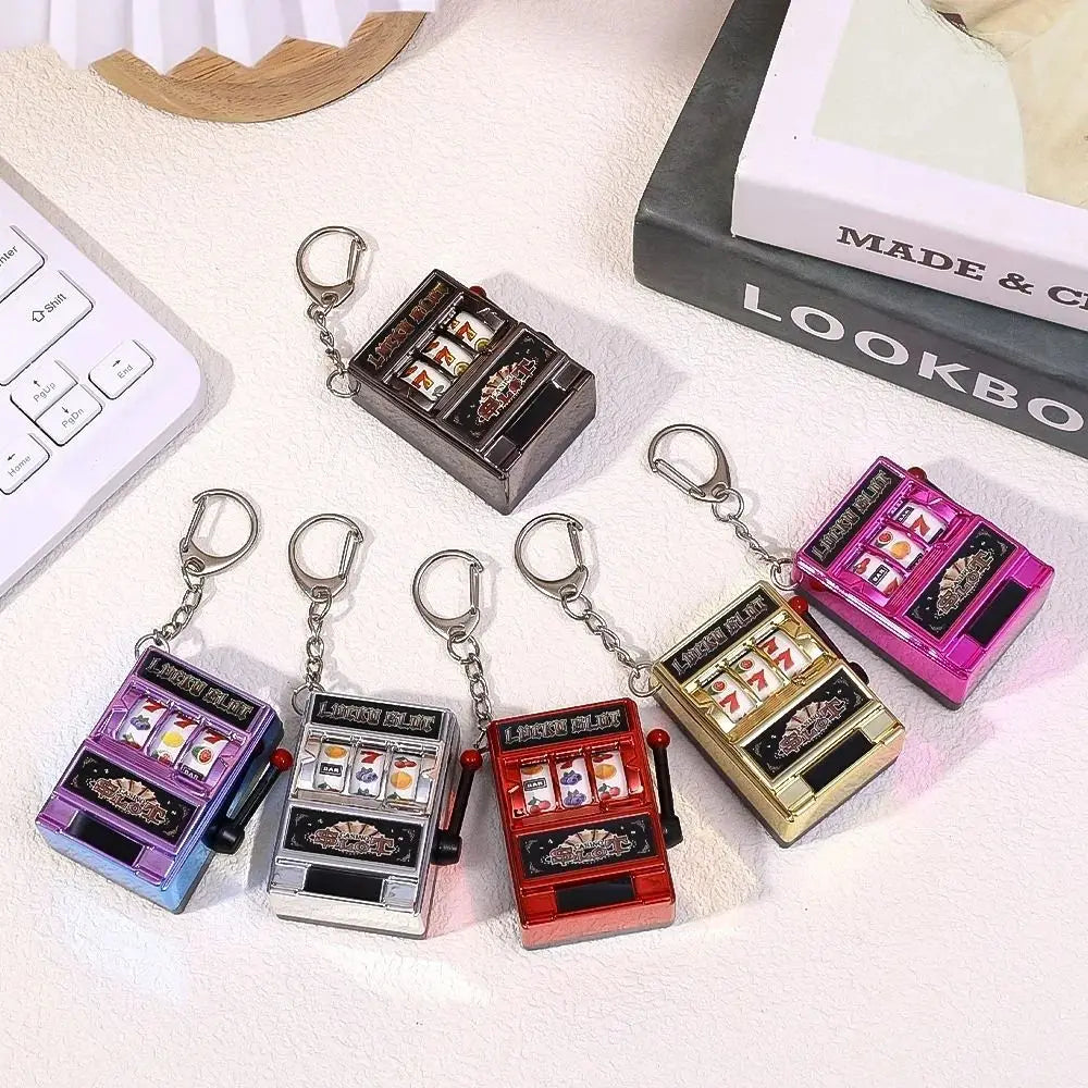 Mini Gambling Slot Machine Key Chains Creative Arcade Pocket Fruit Lucky Jackpot Gadget Antistress Toy Funny Games Keychain Ring