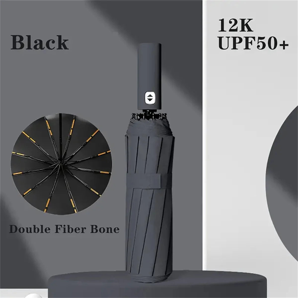 12 Bone Black Glue Fully Automatic Umbrella with Thick and Durable Keel Three Fold Umbrella Uv Resistant Folding Umbrella