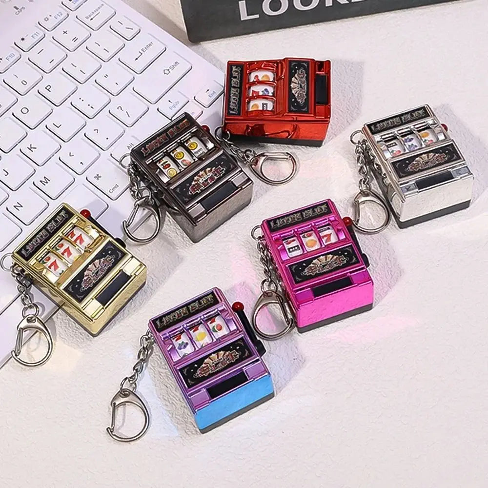 Mini Gambling Slot Machine Key Chains Creative Arcade Pocket Fruit Lucky Jackpot Gadget Antistress Toy Funny Games Keychain Ring