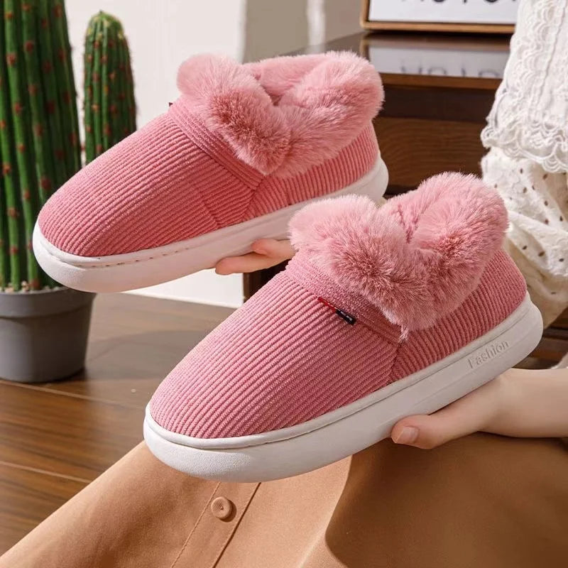 Kidmi Winter Women Shoes Casual House Shoes For Men 2024 Outdoor Warm Cotton Shoes For Women Indoor Plush Padded Slippers Female