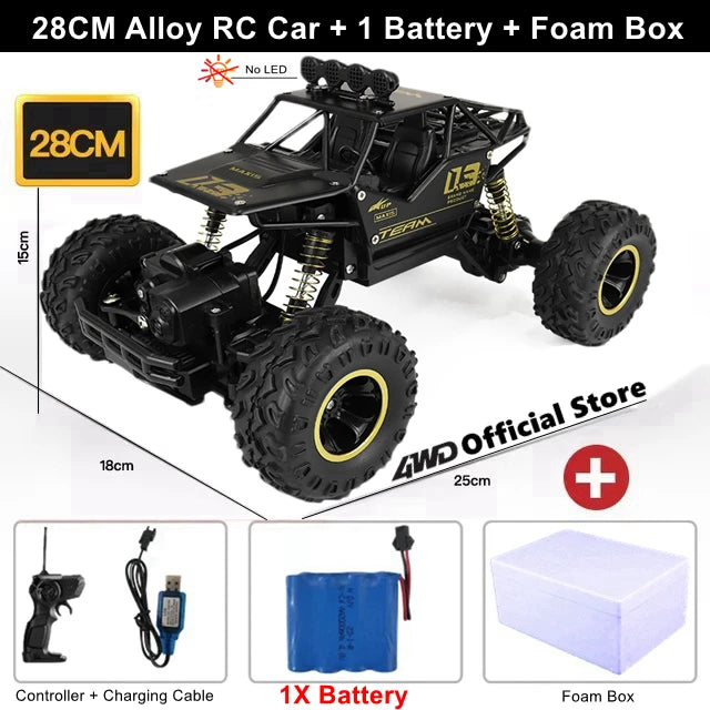 1:16 4WD RC Car With Led Lights Remote Control Cars Buggy Off Road 4x4 Radio Control Alloy Trucks Boys Toys for Children