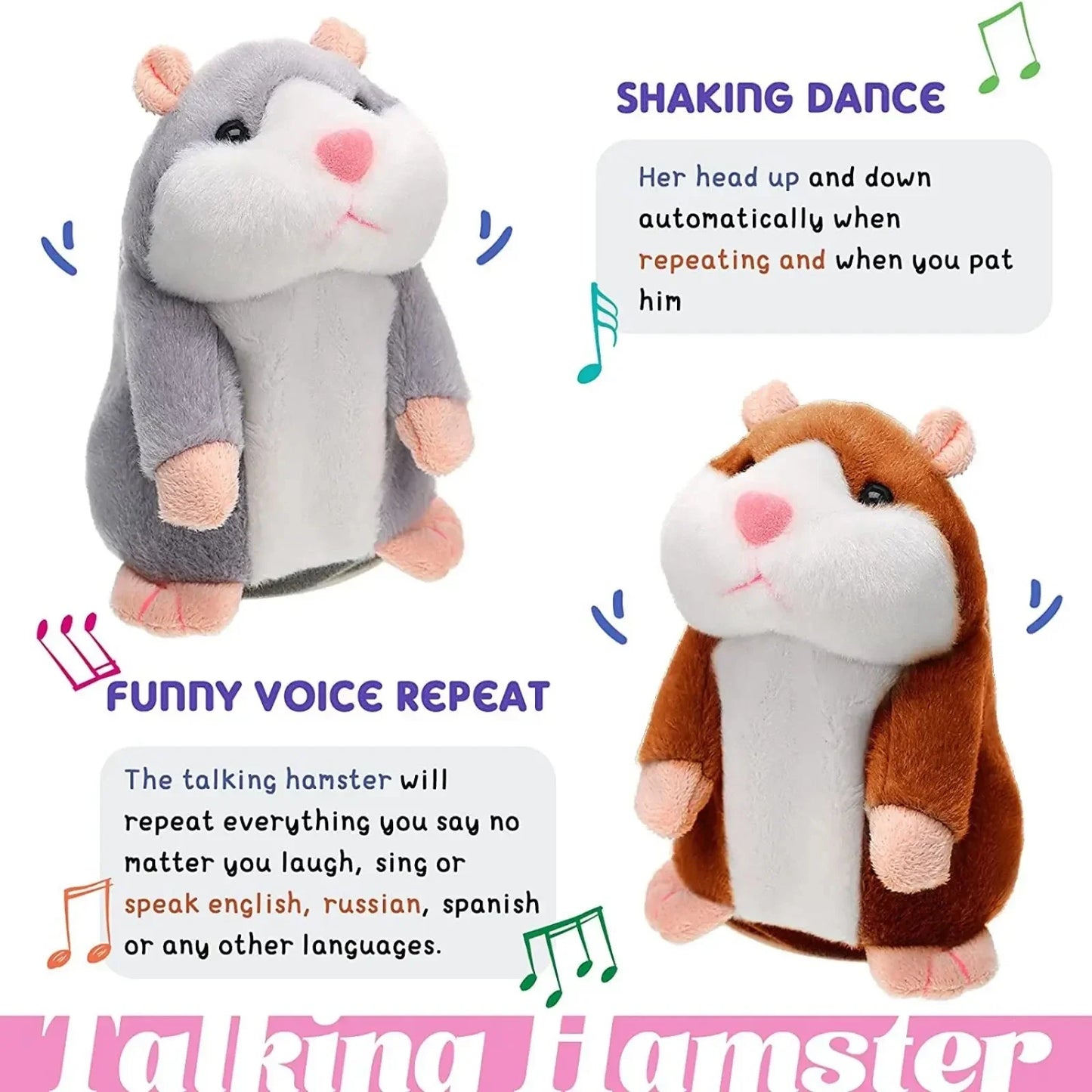 Learn To Imitate Talking Little Hamster Animal Plush Funny Toy Talking Nod Hamster Doll Soothing Crying Baby Toy Kids Gift